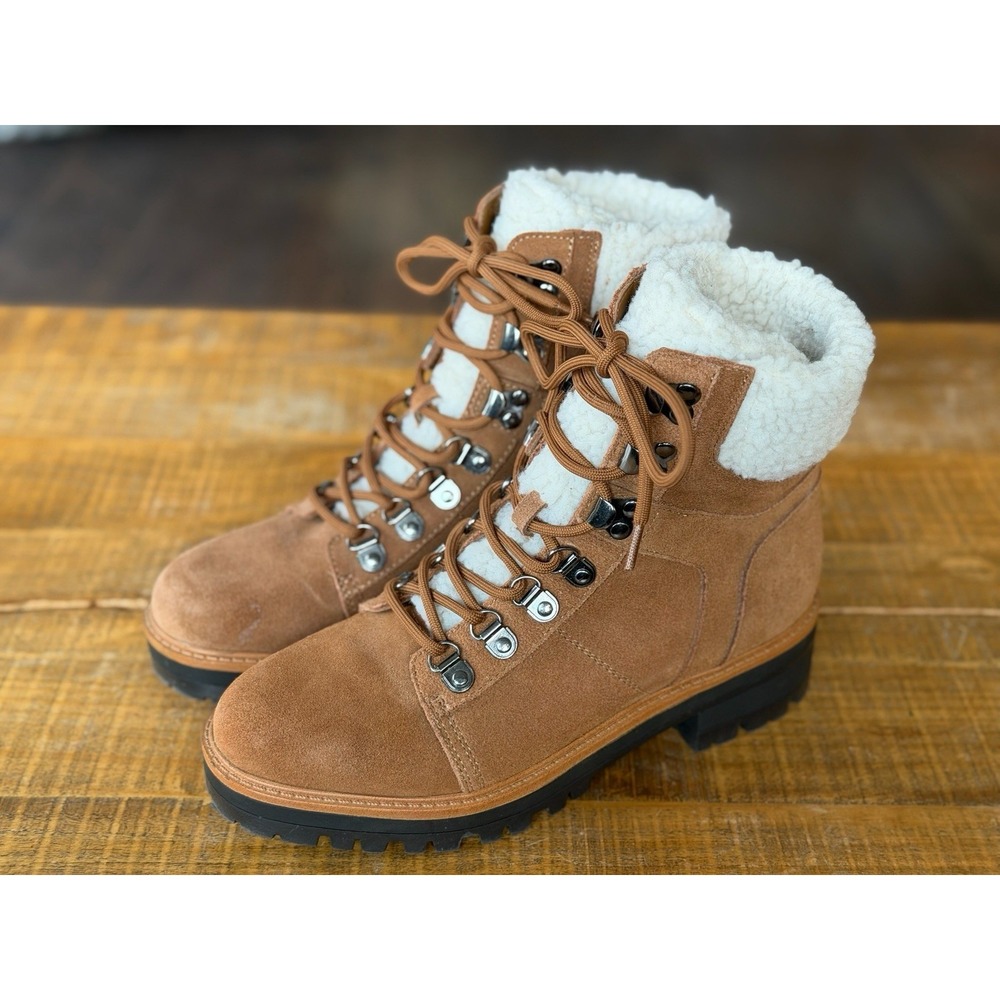 Marc Fisher Lace-Up  Isabel Shearling Hiker‎ Boots Sz 7.5 M Cold Weather